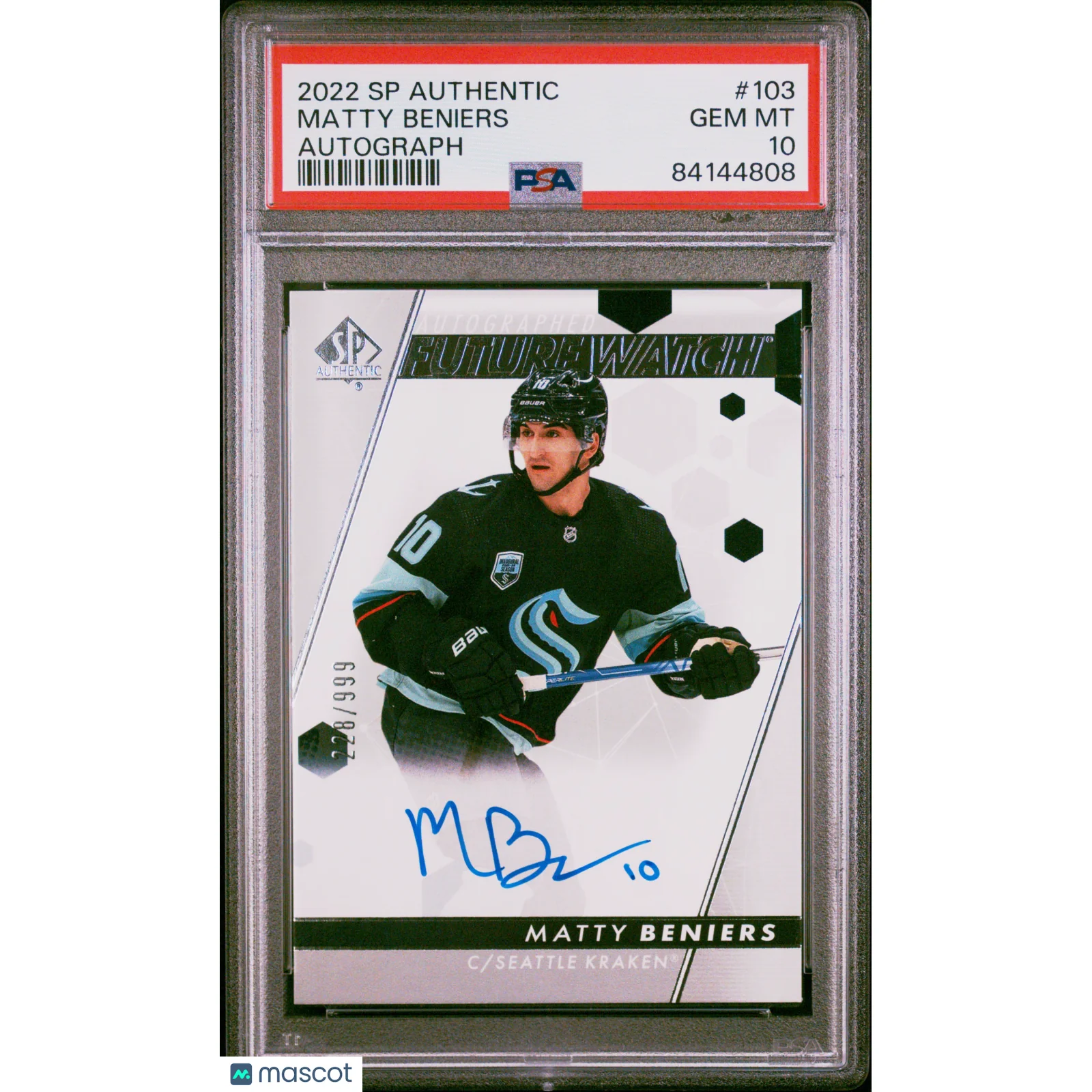 2022 SP Authentic Matty Beniers #103 Autograph PSA 10 Kraken!
