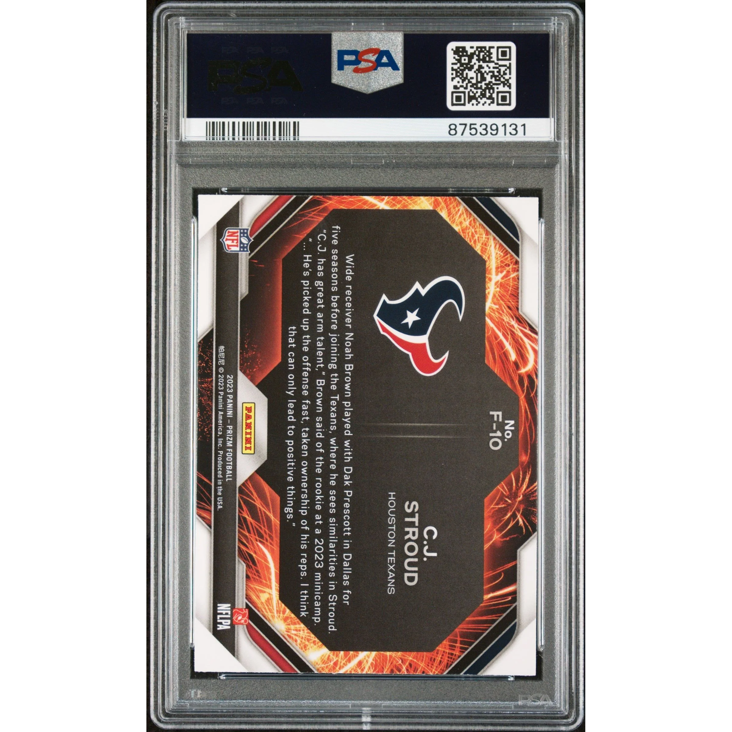 2023 Panini Prizm Fireworks CJ Stroud #F10 PSA 10 Texans! - Image 2